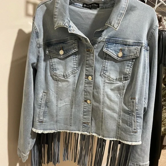 Fashion to Figure Denim Fringe Jacket - Picture 2 of 3